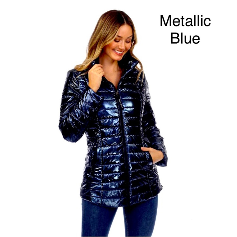 Blue Metallic Puffer Coat